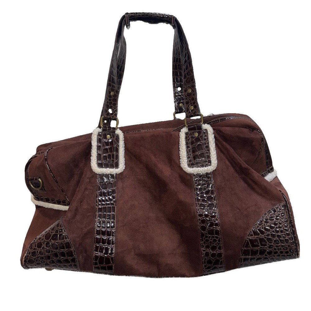 Bath & Body Works Overnight Bag Carry-On Brown Faux Suede/Snakeskin 22"x15"x8